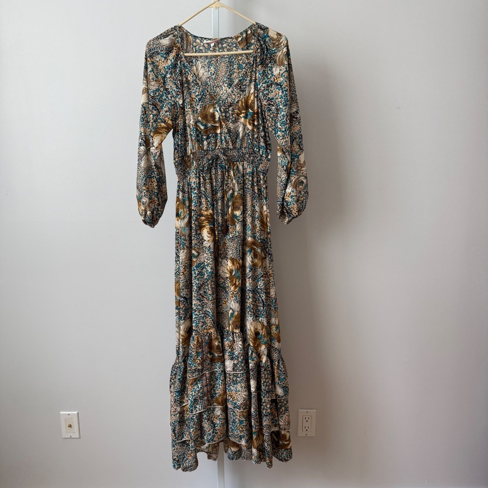 Boemo SP Earthy Colors Floral Maxi Dress Flowy Beachy Relaxed‎ Shabby Festival